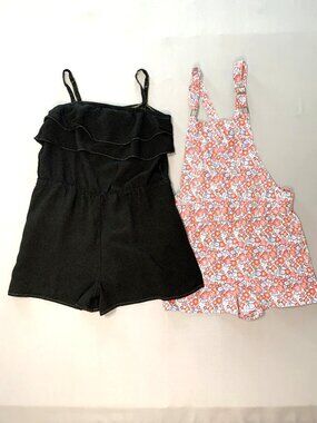 2 Girls Rompers Justice (Black 14) H&M (Floral 11/12) Shorts Overall Sleeveless